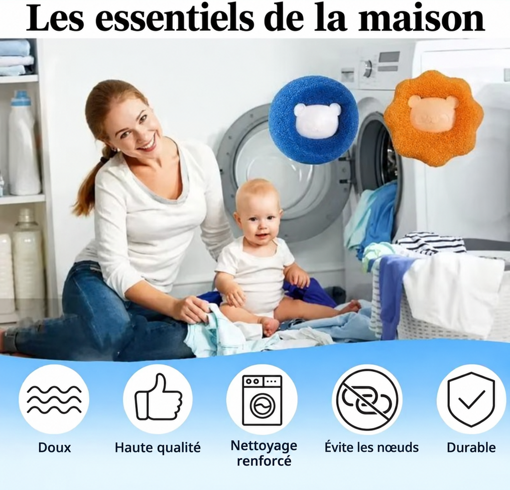Pack maison sans poils – Rouleau, boules de lavage et brosse vêtements