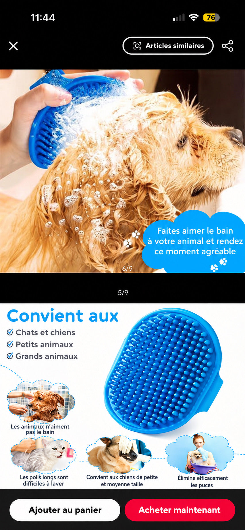 Brosse de bain pour animaux